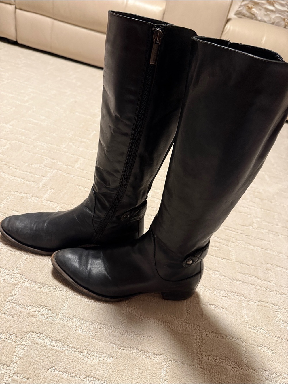 Aquatalia Classic Black Knee-High Leather Riding Boots